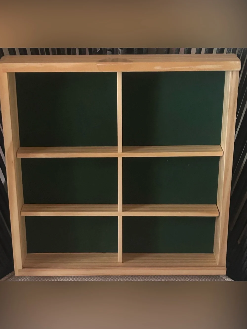 Wooden Display Shelf with Dark Green Backing